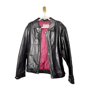 Oakton Ltd. Black Leather Bomber Jacket Vintage Large